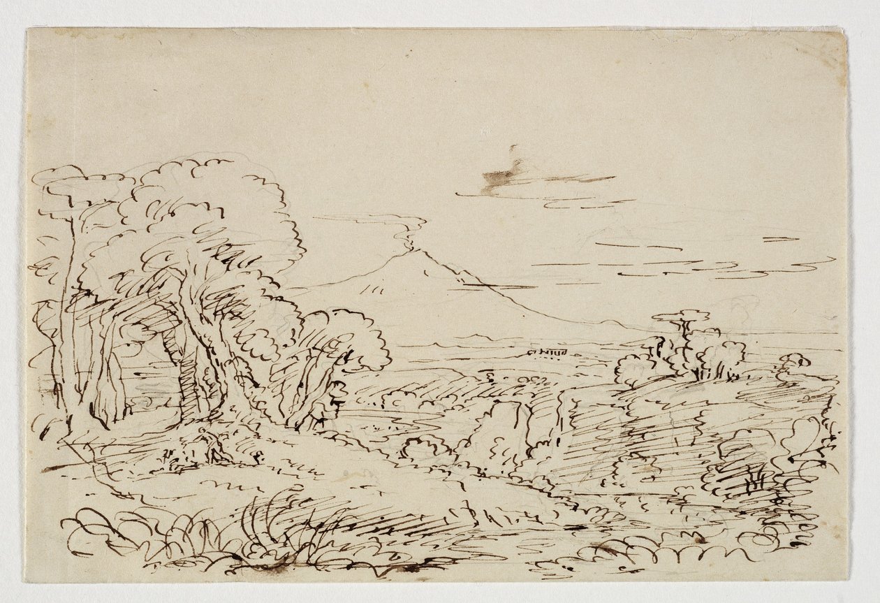 Prosnaine在Enna谷收集鲜花，c.184647（笔和墨水在纸上铅笔） 作者 托马斯·科尔
