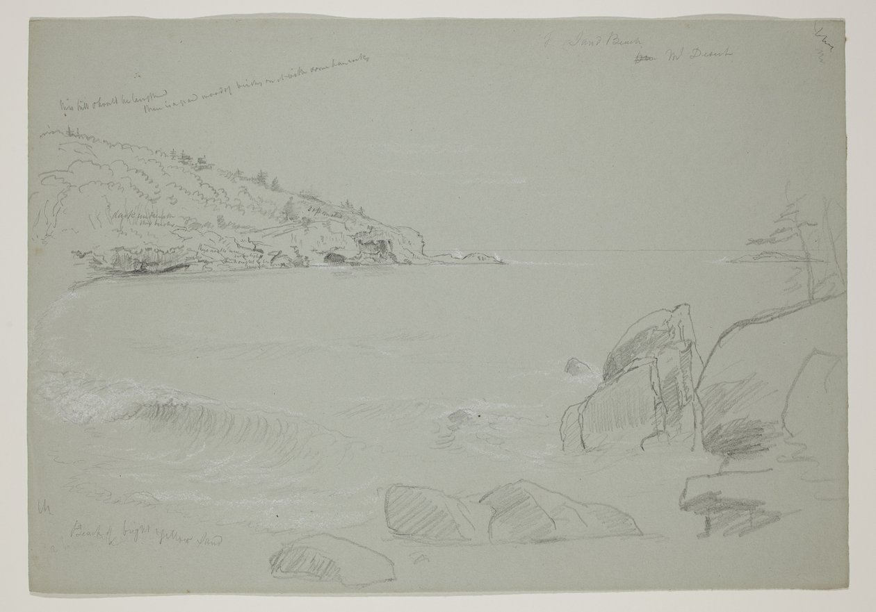 沙滩，沙漠山，1844年（铅笔用白色粉笔在纸上） 作者 托马斯·科尔