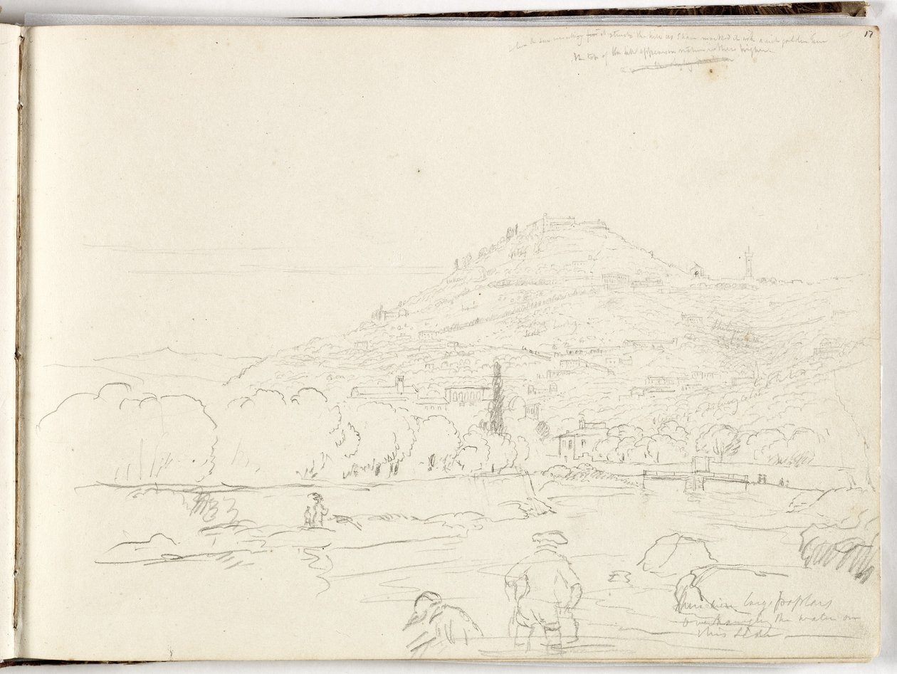 1831年山顶，河岸和人物的素描 作者 托马斯·科尔