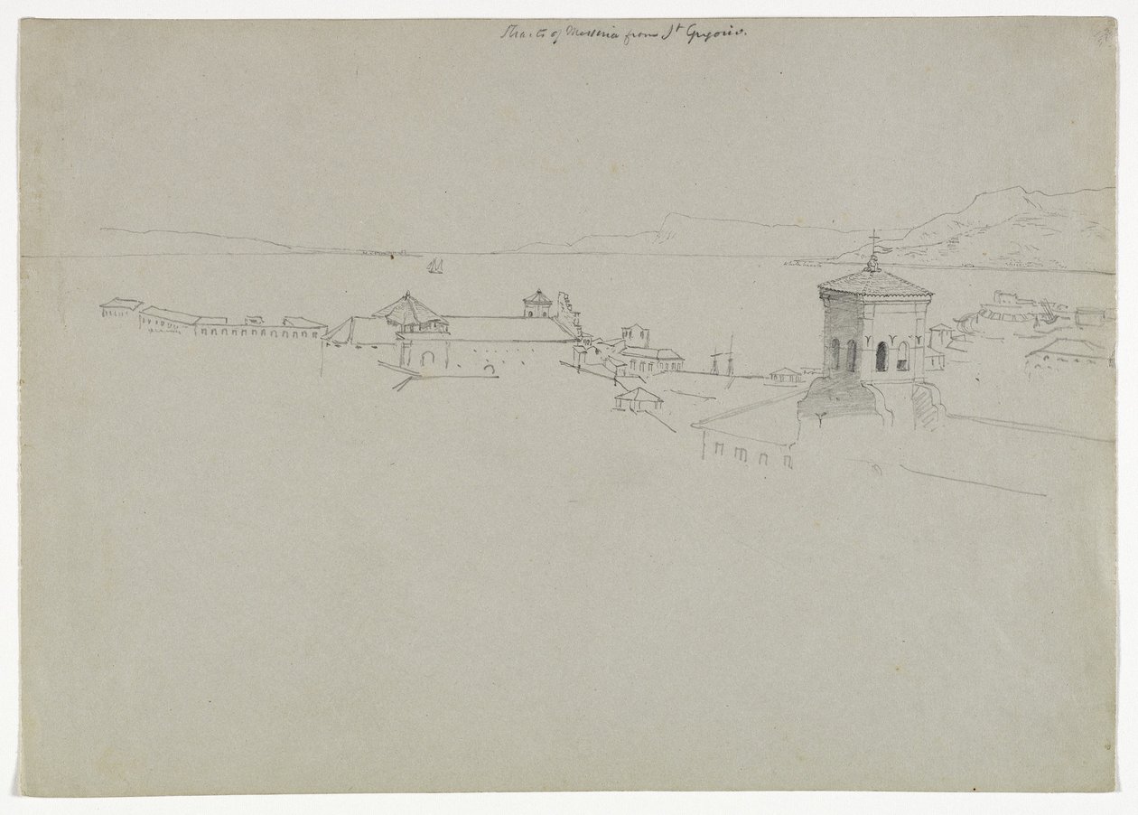 墨西拿海峡从圣格雷戈里奥，墨西拿，西西里岛，1842年 作者 托马斯·科尔