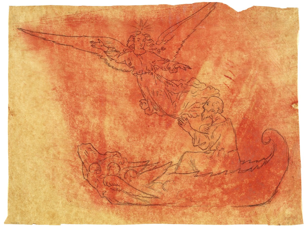 跟踪生命之旅中的人物：老年，1840年（铅笔在描图纸上） 作者 托马斯·科尔