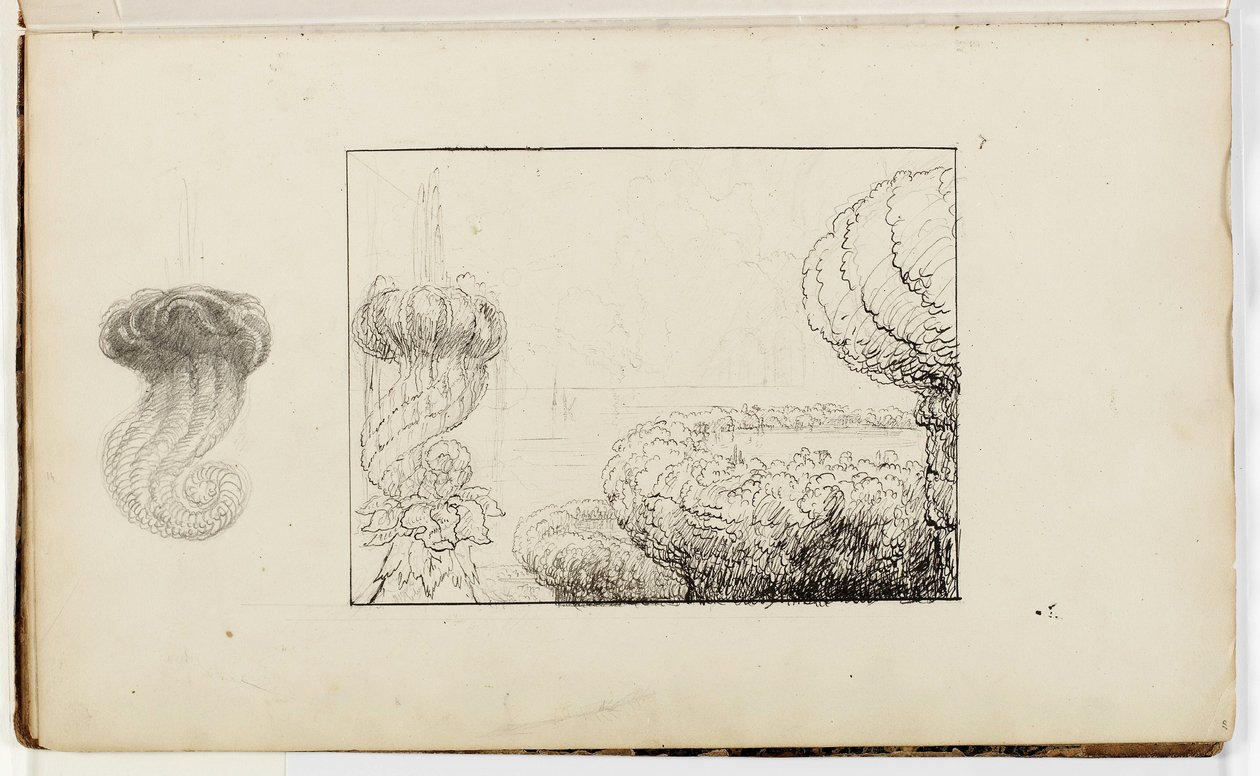 无题，研究泰坦高脚杯，1837年（笔和墨水在纸上铅笔） 作者 托马斯·科尔