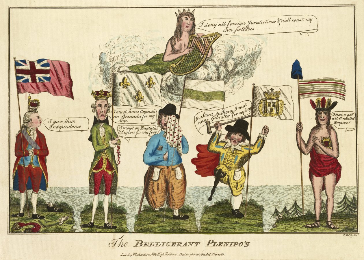 Belligerent Plenipos，酒吧。 1782年（手工彩色雕刻） 作者 托马斯·科利