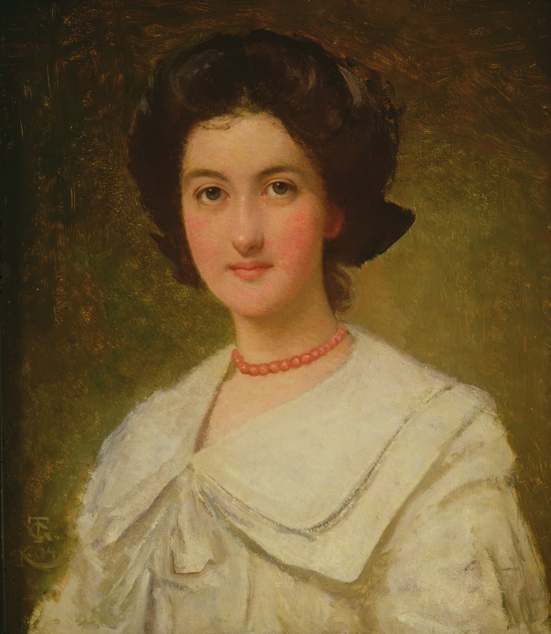 一位夫人的画象有一条红色项链的，1904年 作者 托马斯·库珀·戈奇