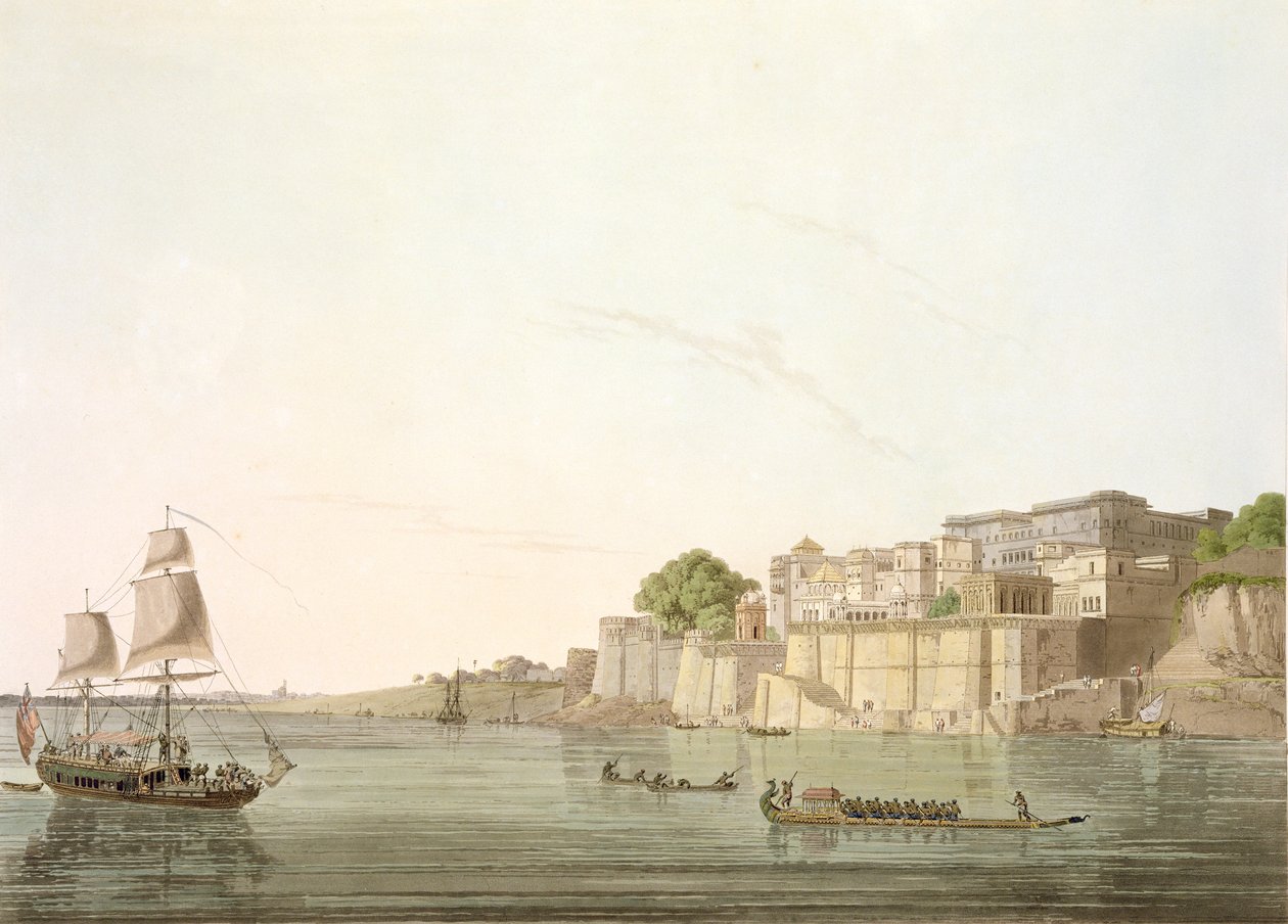 位于恒河附近贝纳雷斯的Ramnugur，来自“东方风光：Hindoostan的二十四个景色”，1796年 作者 托马斯·丹尼尔