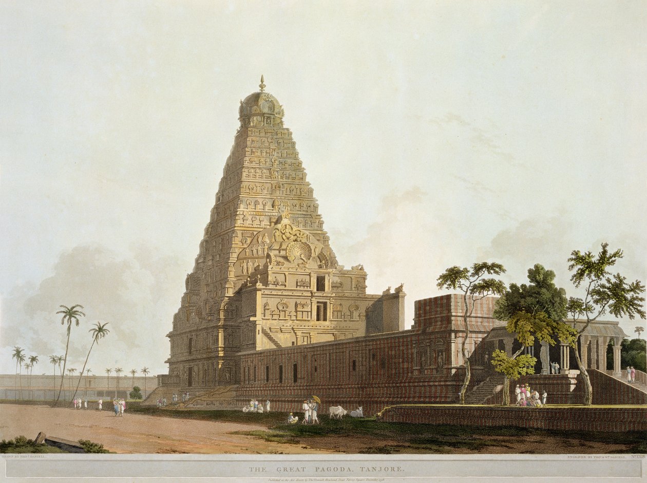大塔，Tanjore，来自&39;东方风景&39;的第二十四块板，出版于1798年（彩色aquatint） 作者 托马斯·丹尼尔