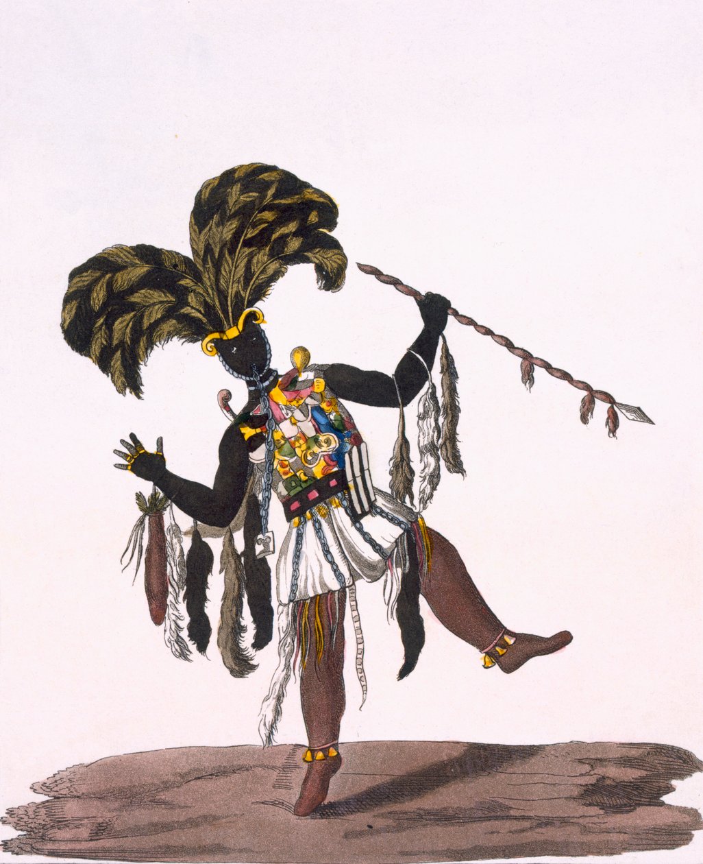 他的战争服装中的阿散蒂船长，来自朱利奥·费拉里奥的“服装dei ......”，1820年代至30年代 作者 托马斯·爱德华·鲍迪奇