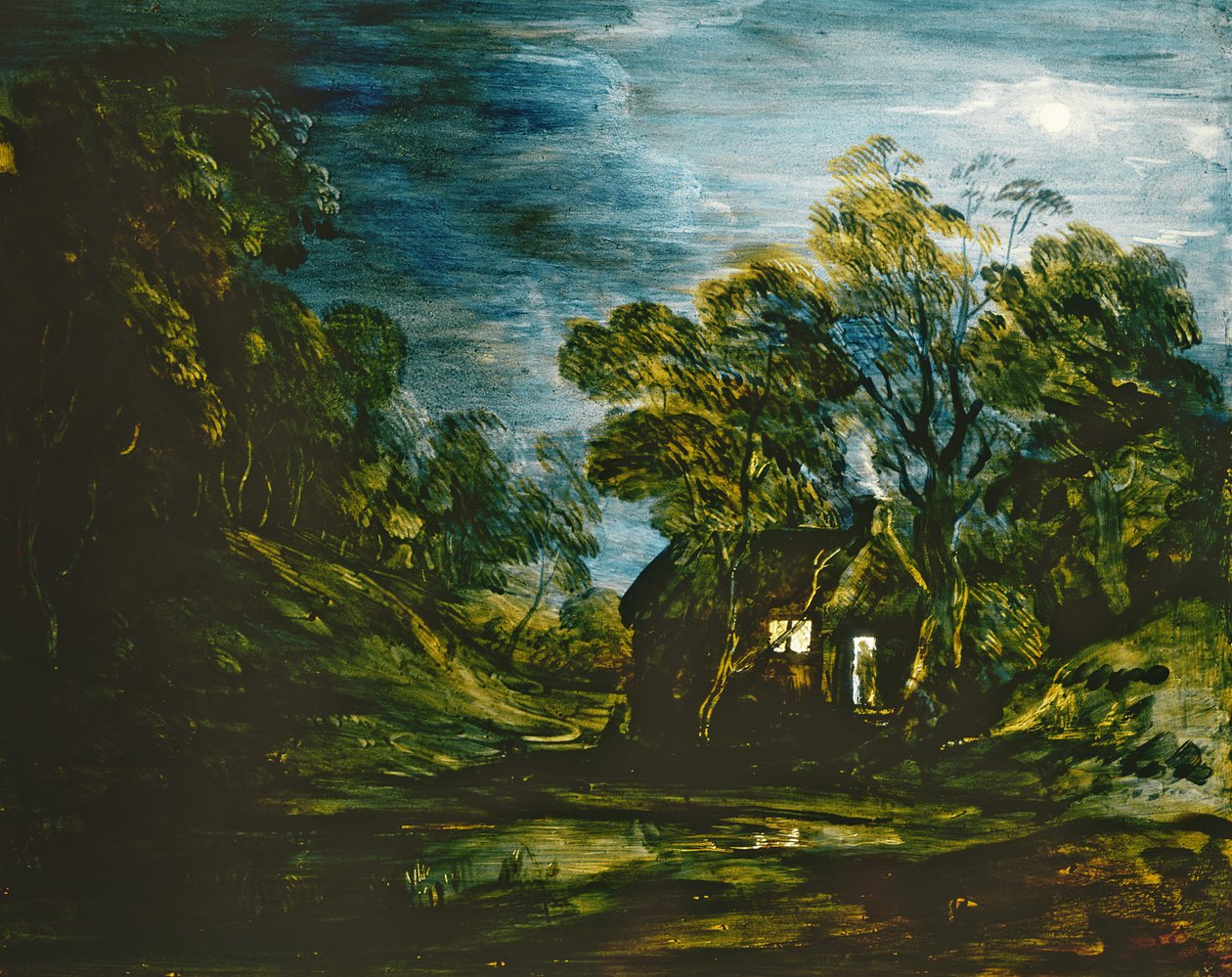 月光下的小屋，c.1781-2（玻璃上的油漆） 作者 托马斯·盖恩斯伯勒