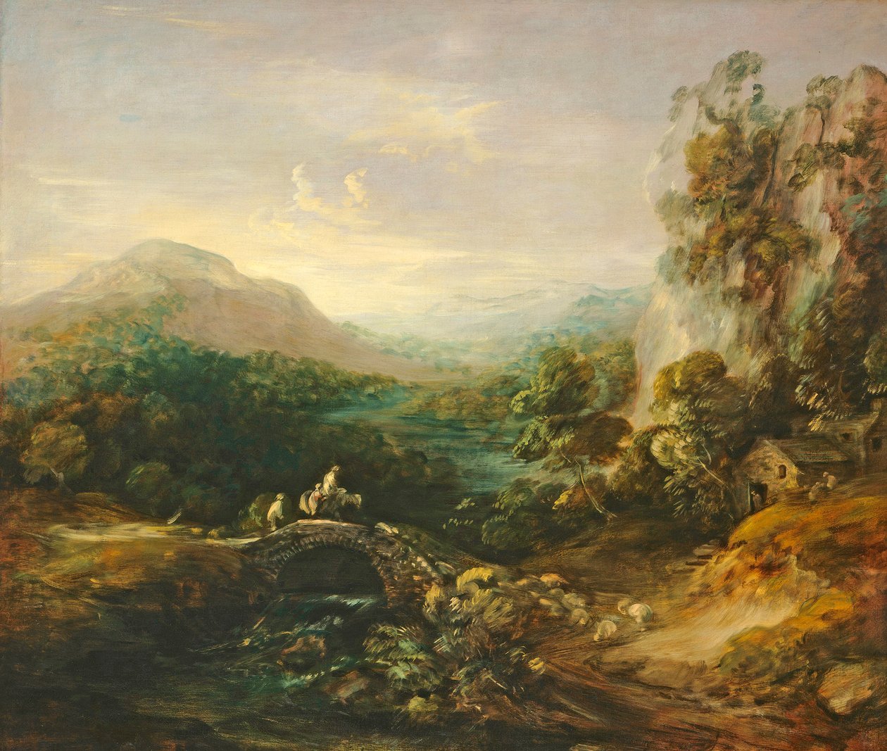 与桥梁，c.1783-1784的山风景 作者 托马斯·盖恩斯伯勒