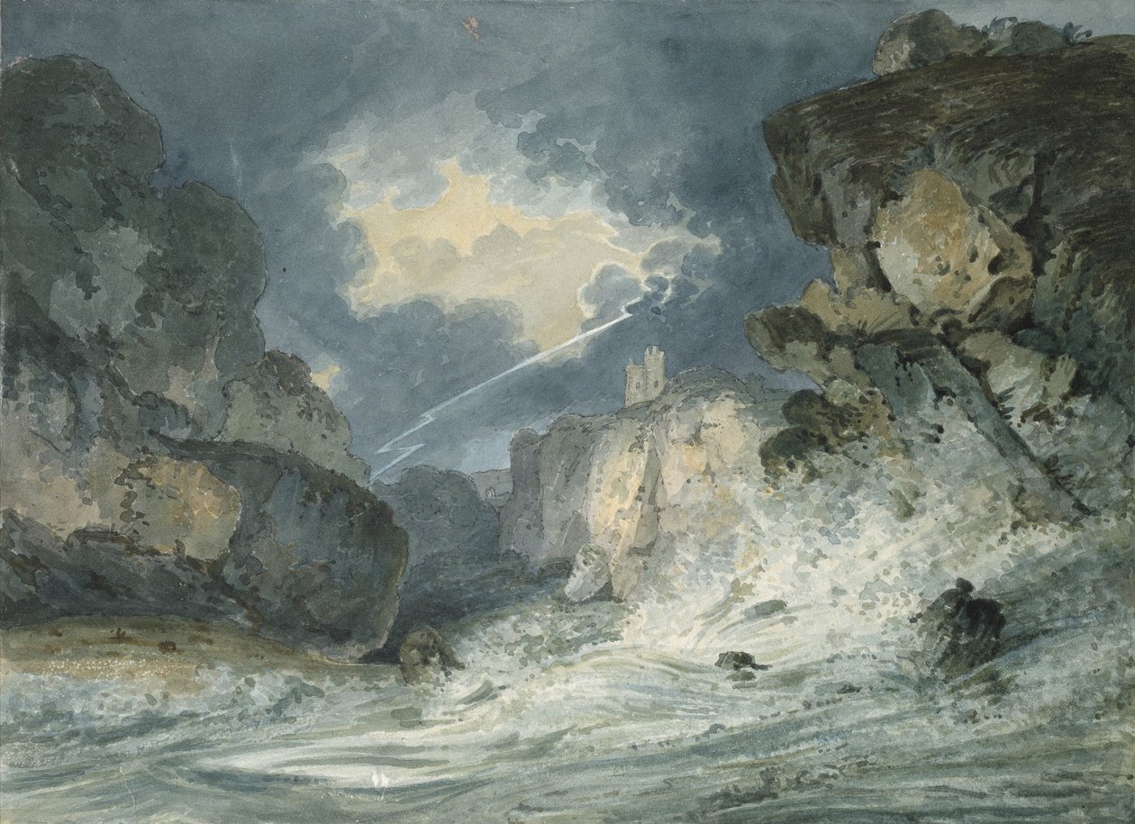 Dunstanburgh城堡在雷暴，18世纪 作者 托马斯·吉尔丁