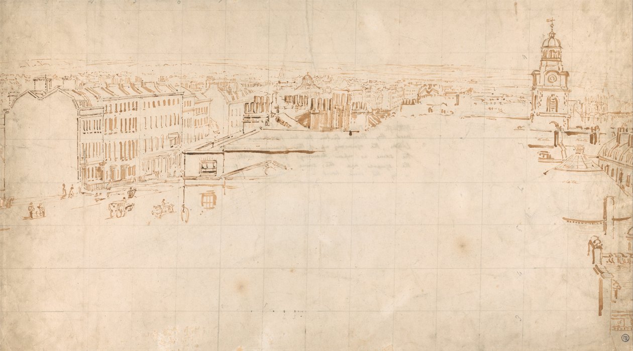Eidometropolis- Panorama，Great Surrey Street和Southwark Christchurch的素描 作者 托马斯·吉尔丁