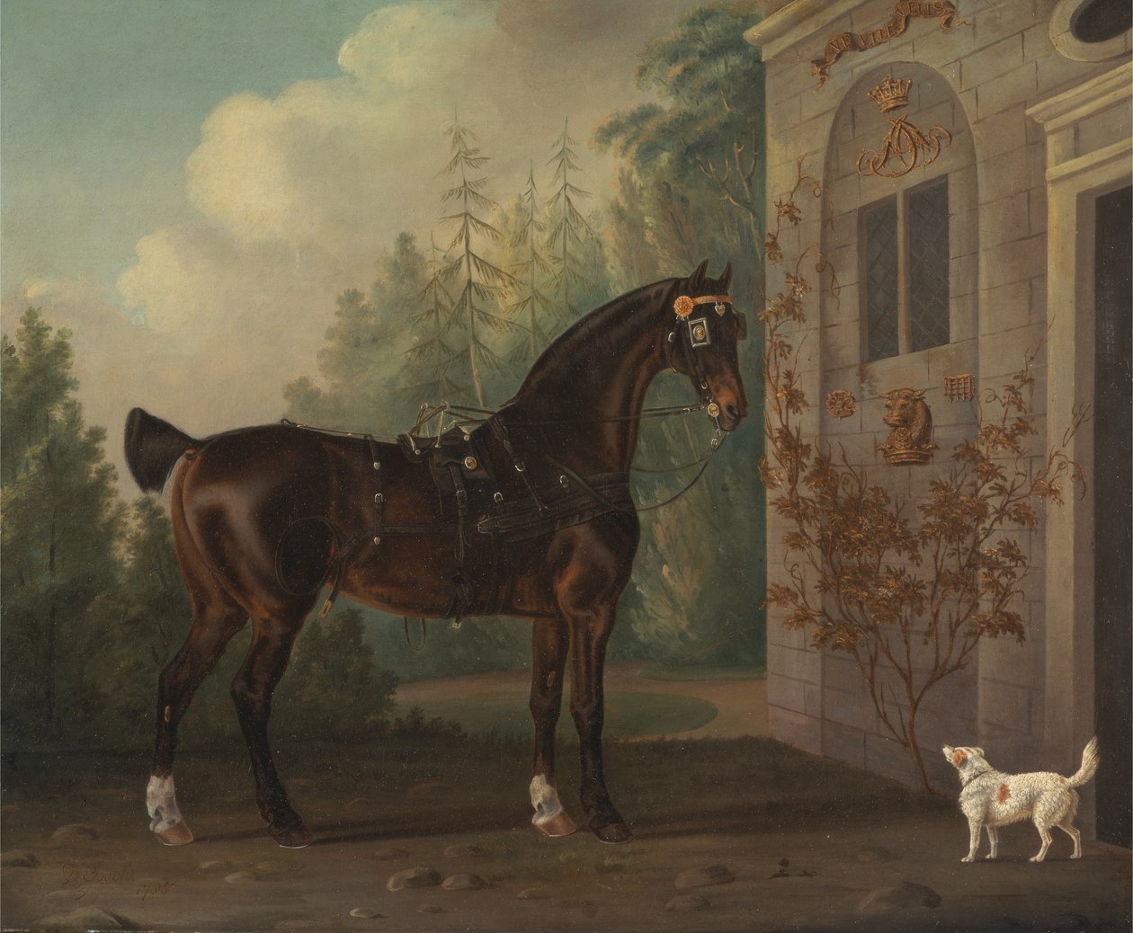 Lord Abergavennys暗湾马车与一只小猎犬 作者 托马斯·古奇