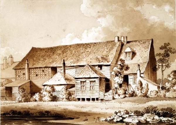 John Bunyans会议室，Zoar街，Gravel Lane，Southwark，伦敦，1813年（铅笔和水洗） 作者 托马斯·霍斯默牧羊人