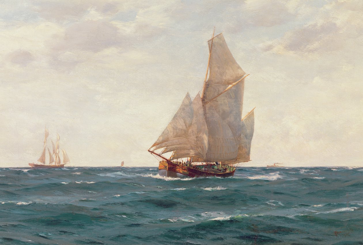 一个Ketch和一个Brigantine离开海岸，c.1905 作者 托马斯·萨默斯卡尔斯