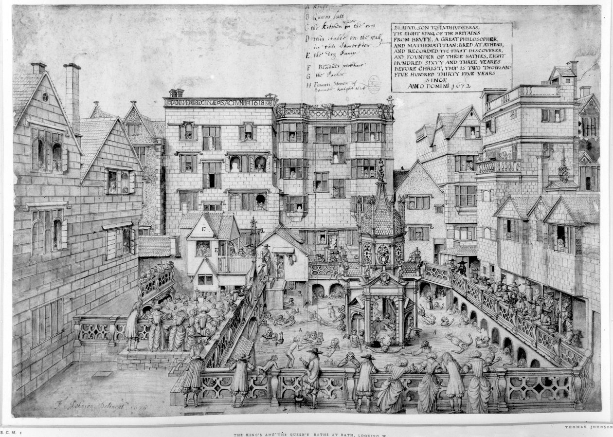 国王的巴斯和女王的巴斯，1675年（钢笔和黑色墨水） 作者 托马斯·约翰逊