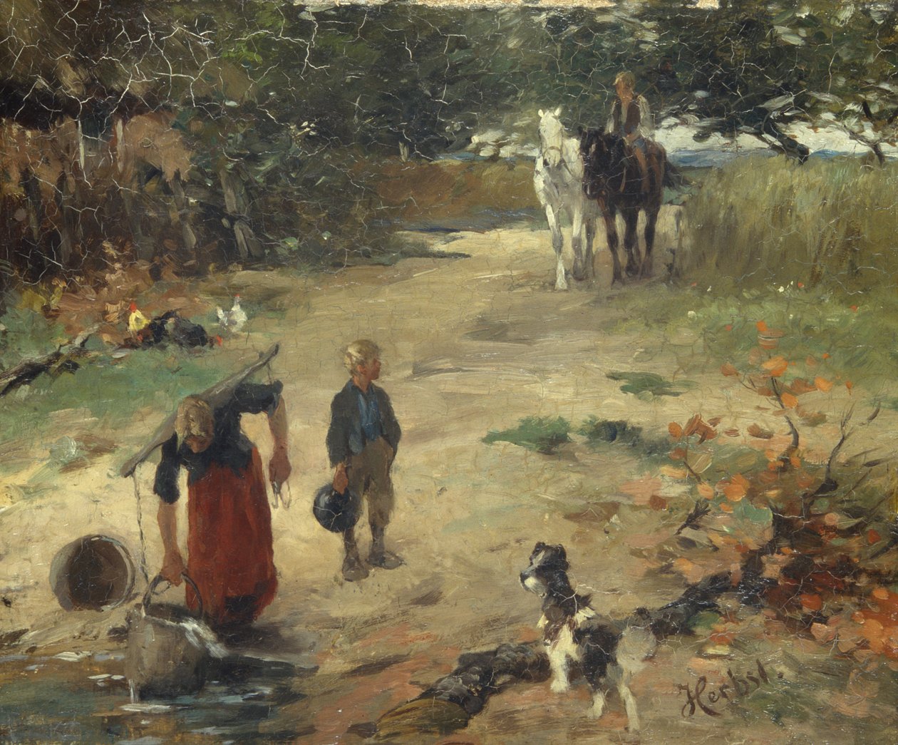 在Village Pond，c.1888 作者 托马斯·路德维希·赫伯斯特