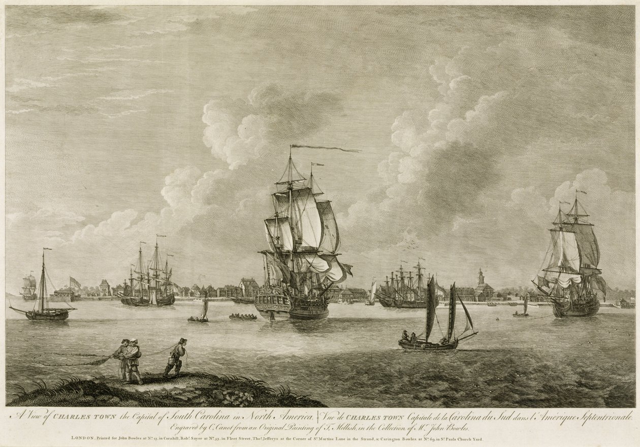 北美洲南卡罗来纳州首府查尔斯镇的景观，来自&39;Scenographia Americana&39;，由Pierre Charles Canot（1710-77）镌刻出版1758-60 作者 托马斯·梅利什