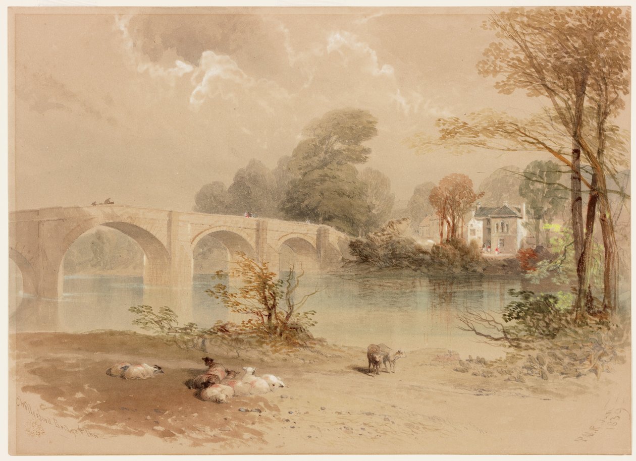 Chollerford Bridge and Inn（bodycolour） 作者 Thomas Miles II理查森