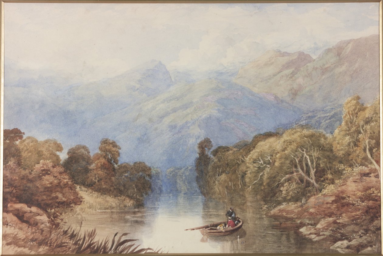 在Killin Perthshire附近的湖泊（船上纸上的水彩画） 作者 Thomas Miles II理查森