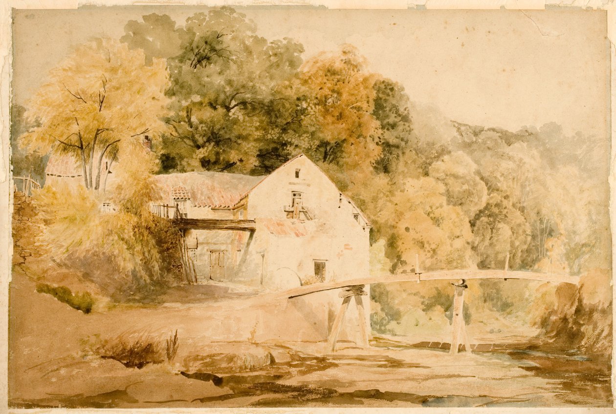 Ouseburn上的Old Flint Mill（bodycolour） 作者 Thomas Miles II理查森