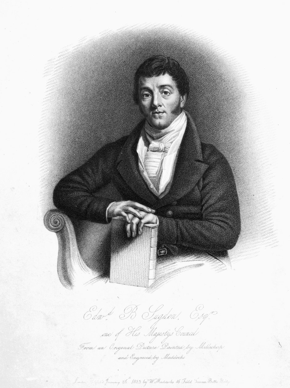 Edward Buttenshaw Sugden，第一男爵圣伦纳兹，由Maddocks雕刻，1825年 作者 托马斯·米利查普（Thomas Millichap）