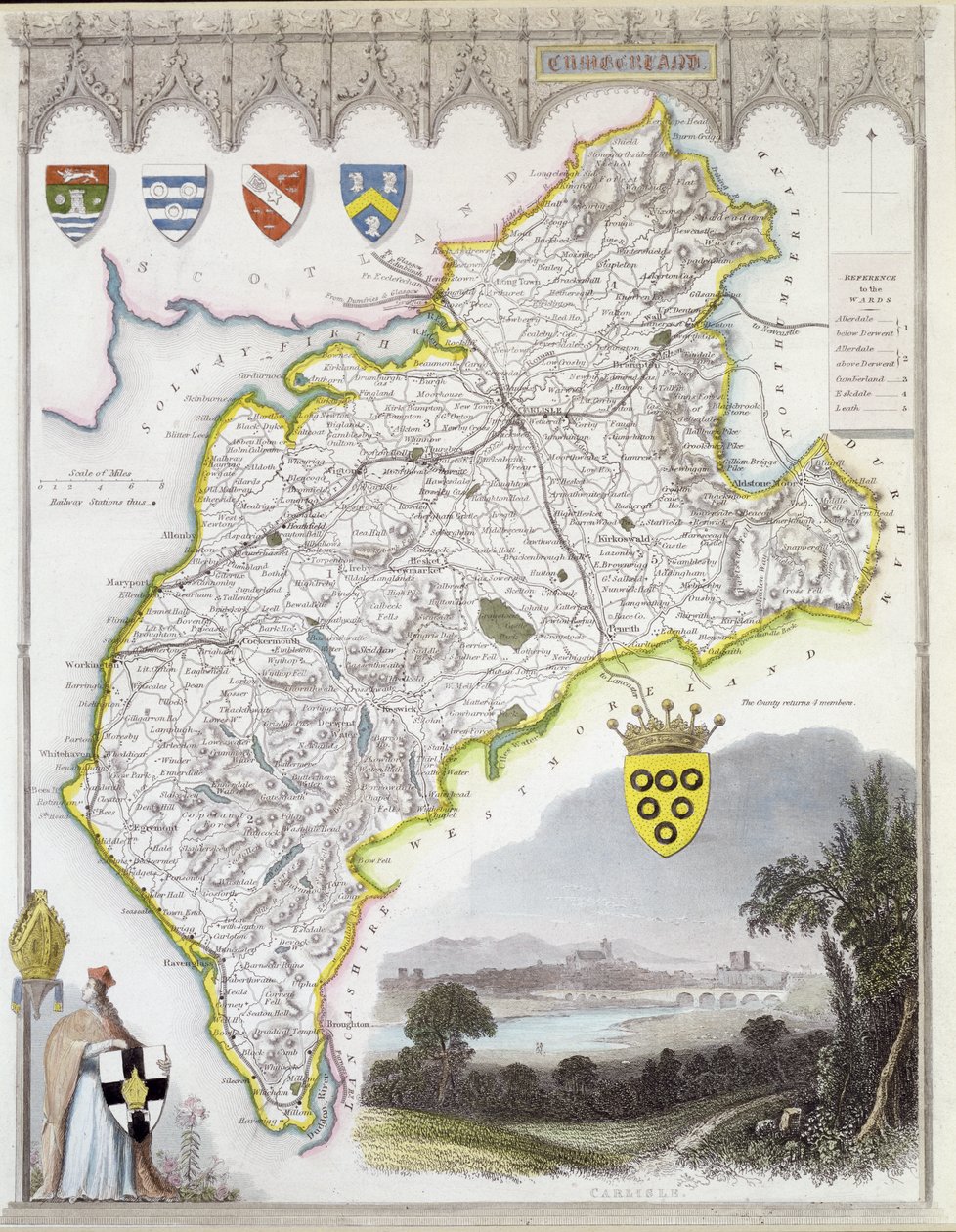 坎伯兰地图，来自&39;Moule&39;s English Counties&39;，c.1836（手工彩钢板雕刻） 作者 托马斯·穆尔
