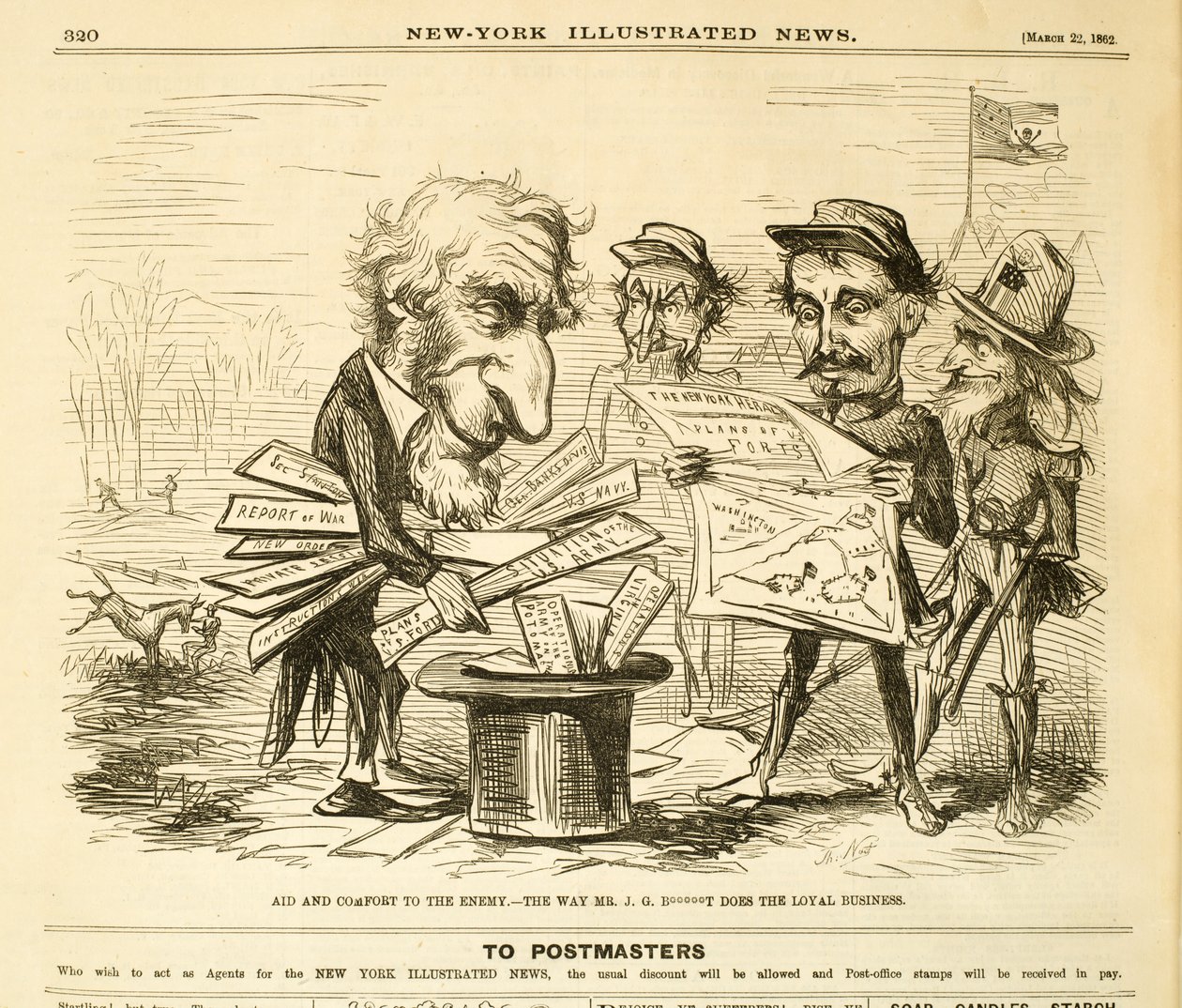 对敌人的援助与安慰。 -  JG B ***** T先生的忠诚生意，1862年（木版画） 作者 托马斯·纳斯特