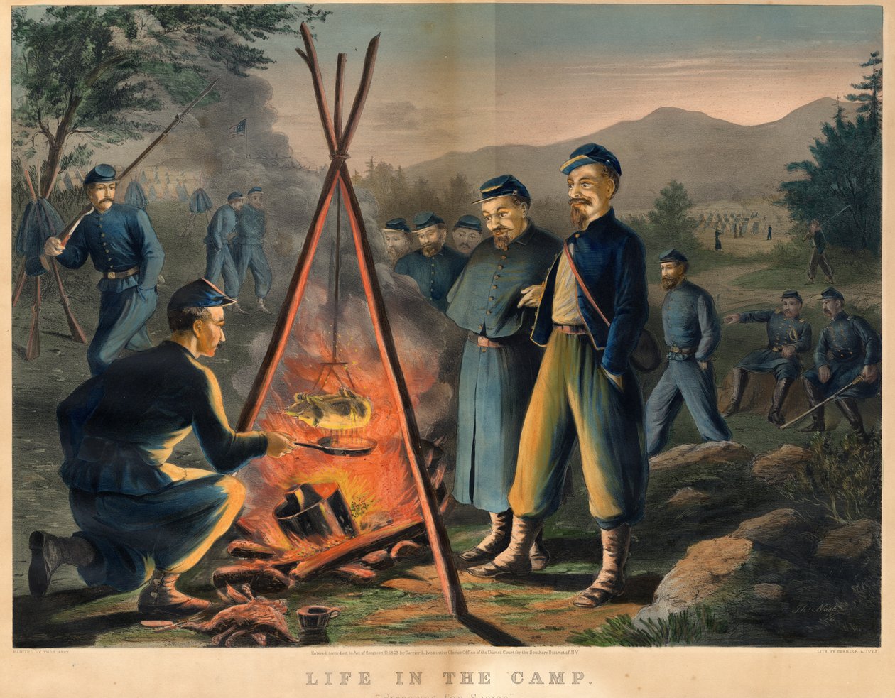 营地生活，由Currier和Ives出版，1863年 作者 托马斯·纳斯特