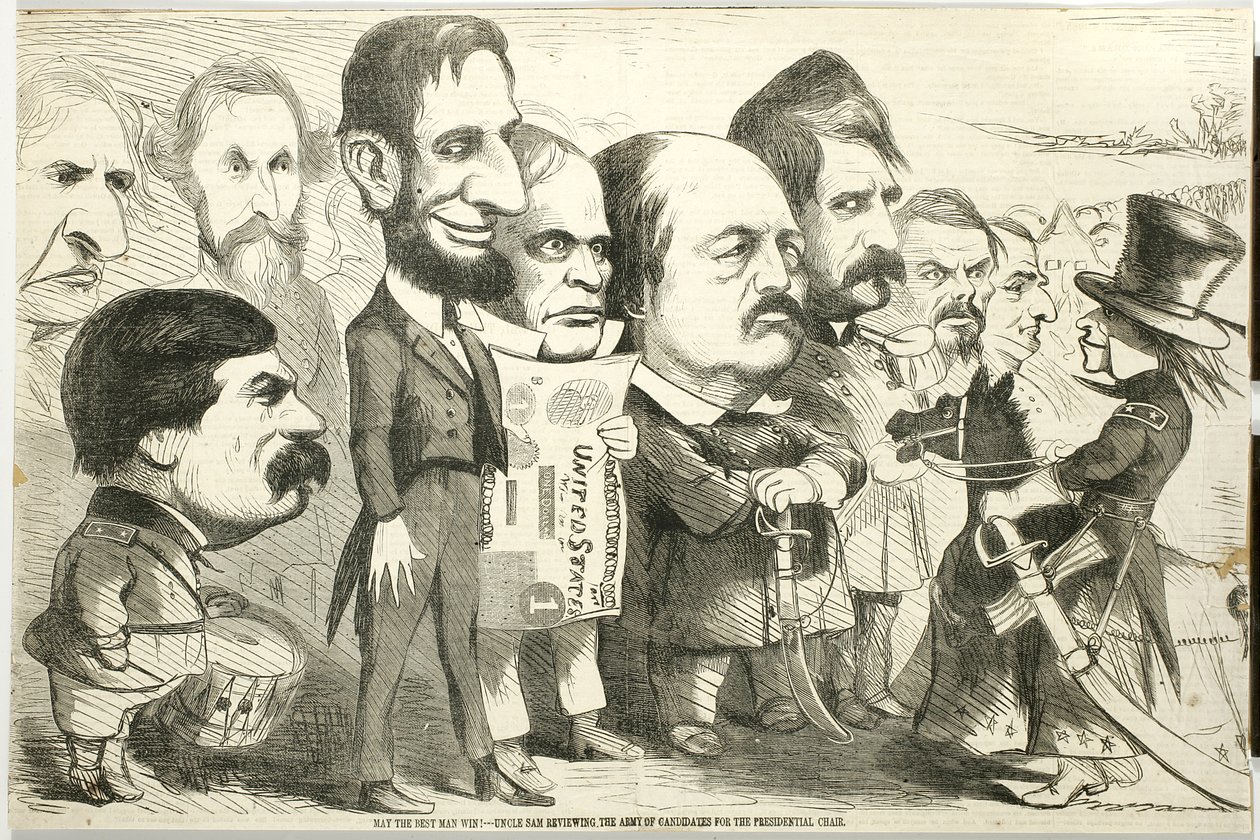 愿最好的男人赢！ 1864年山姆大叔回顾候选军（木版画） 作者 托马斯·纳斯特