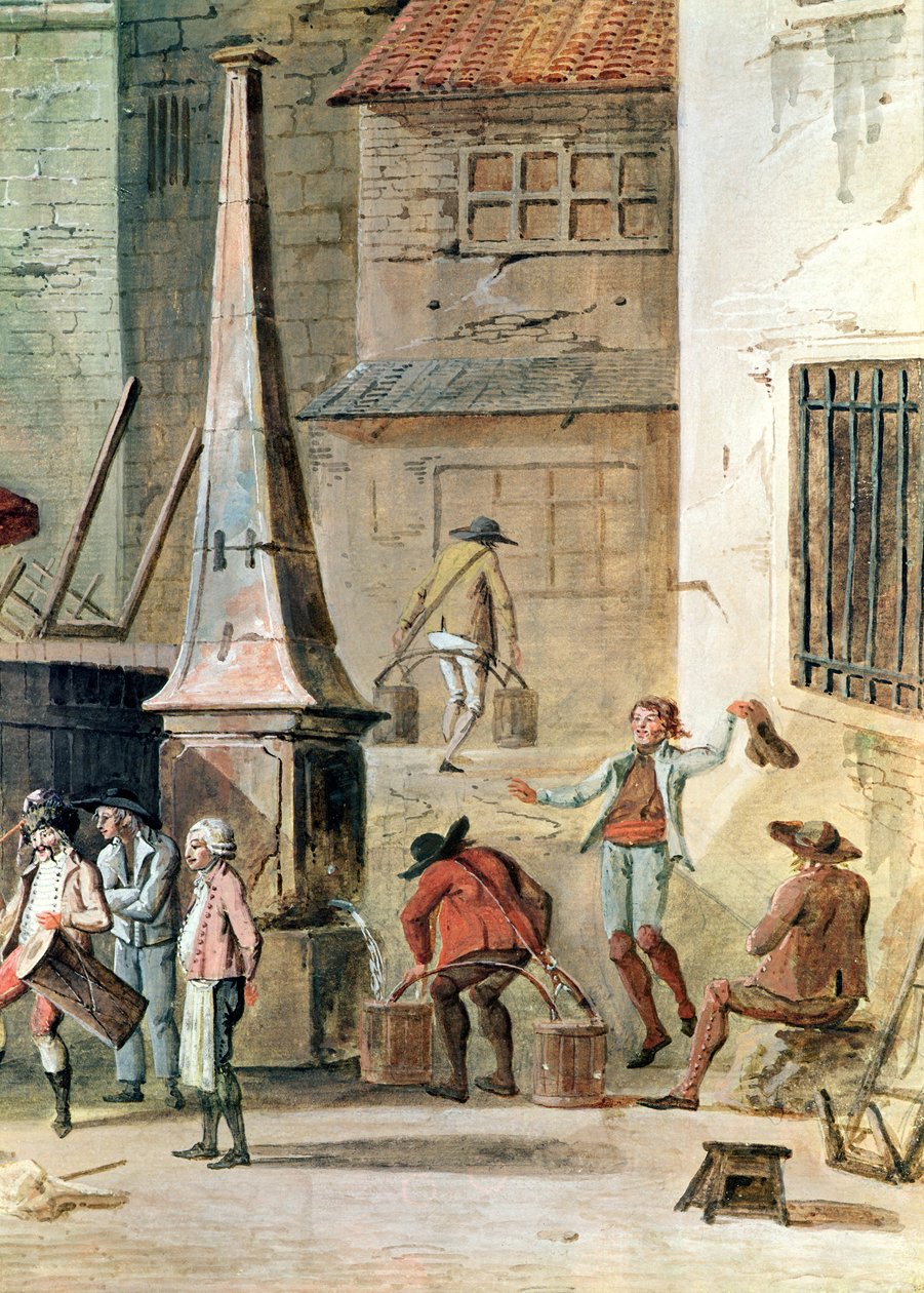 1802年之前，位于Grand Chatelet前面的Place de l&39;Apport-Paris，水上运输车的细节（wc und gouache on paper） 作者 托马斯·诺德（Thomas Naudet）