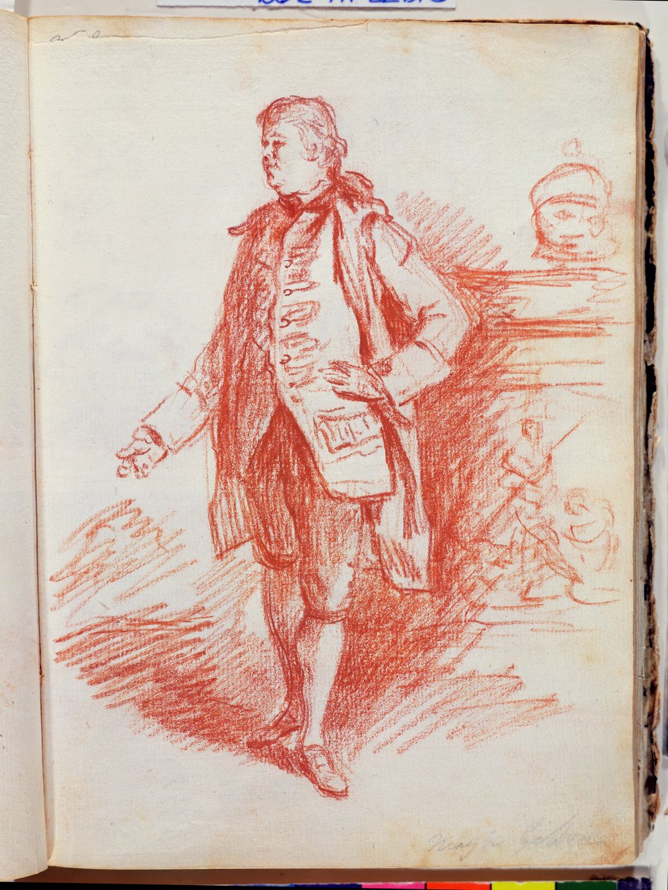 一个男人的肖像，名为Edward Gibbon（1737-94）来自“肖像研究写生”，1760年代（纸上的红色蜡笔） 作者 托马斯·帕奇