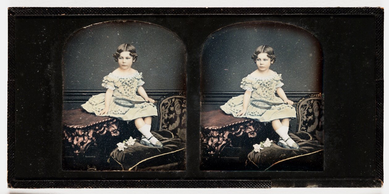 一个年轻的女孩，c.1855（立体声 - 银版照相） 作者 托马斯·理查德·威廉姆斯