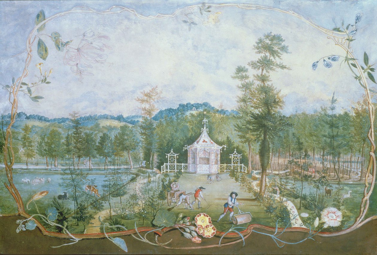 18世纪英国花园中国馆（纸和水粉画） 作者 托马斯·罗宾斯