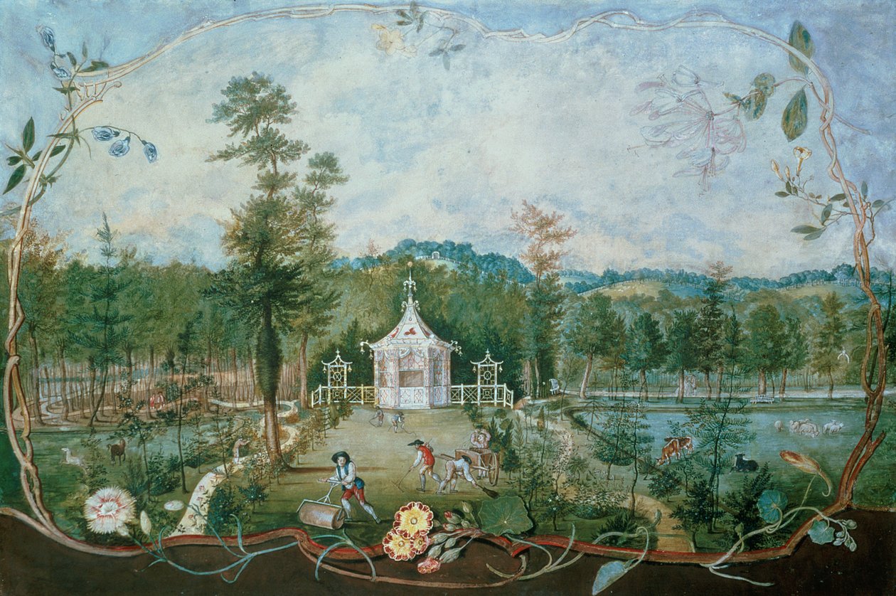 18世纪英国花园中国馆（纸和水粉画） 作者 托马斯·罗宾斯