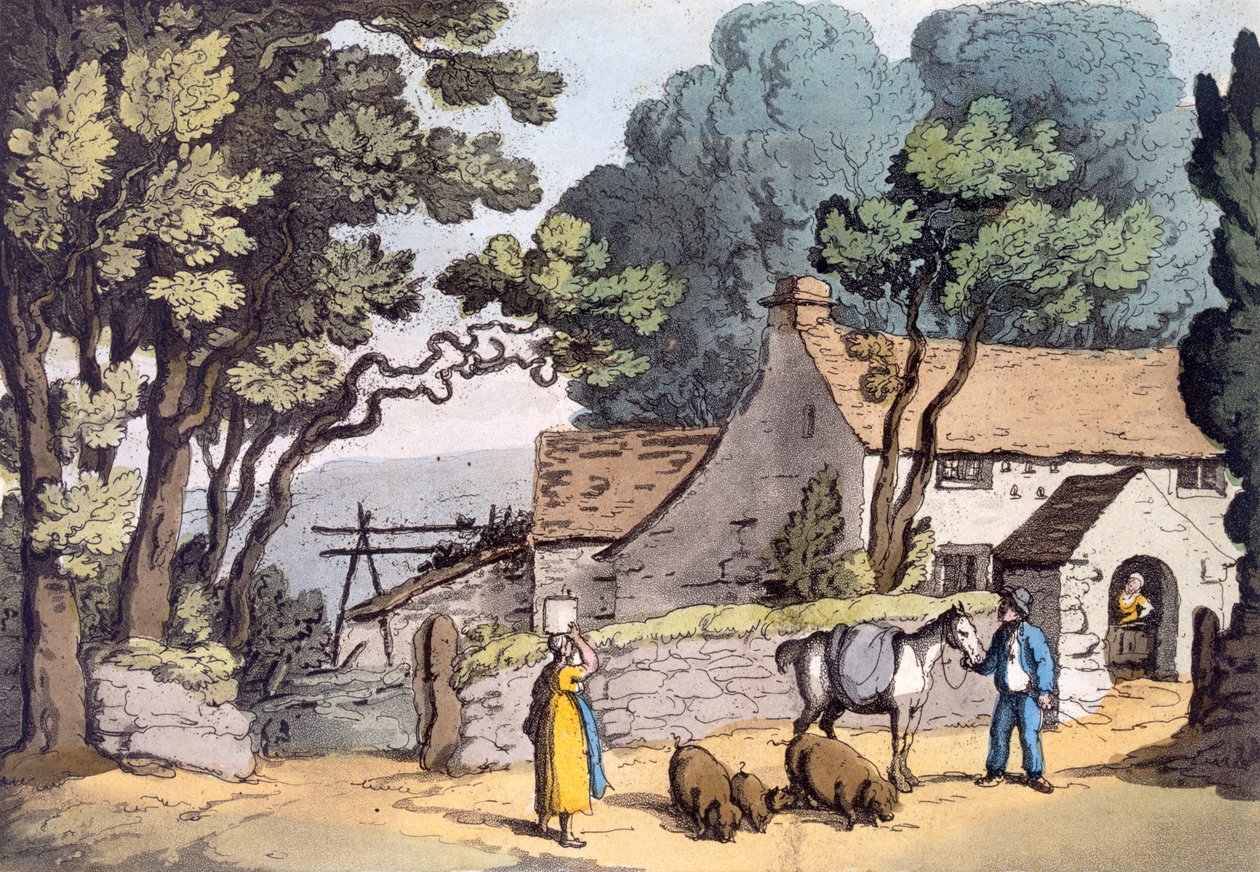 1822年在康沃尔公国的一个小屋（手工彩色蚀刻） 作者 托马斯·罗兰森