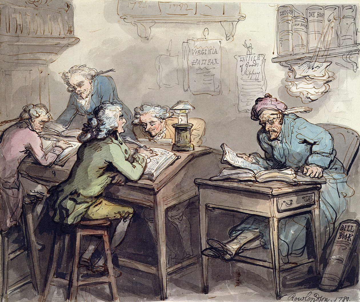 商人办公室，1789年（笔墨和纸上石墨） 作者 托马斯·罗兰森