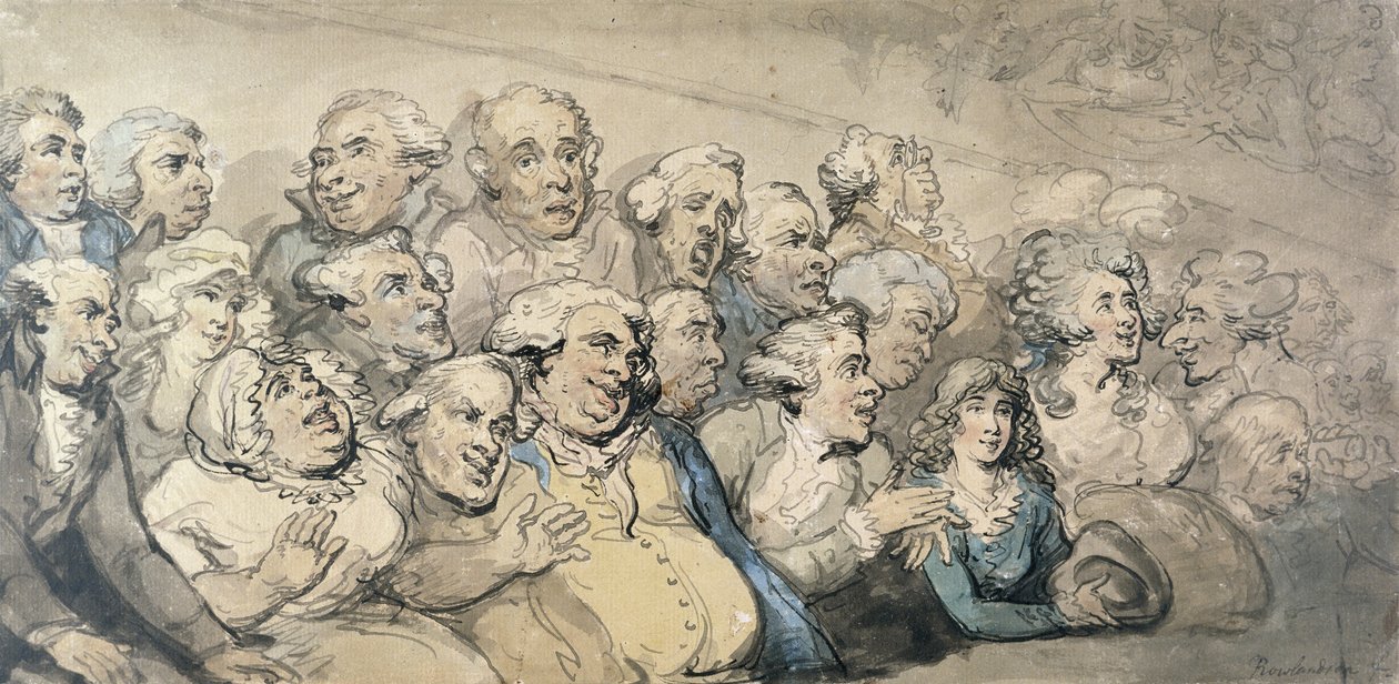Drury Lane Theatre的观众（笔墨和卡片上的wc） 作者 托马斯·罗兰森