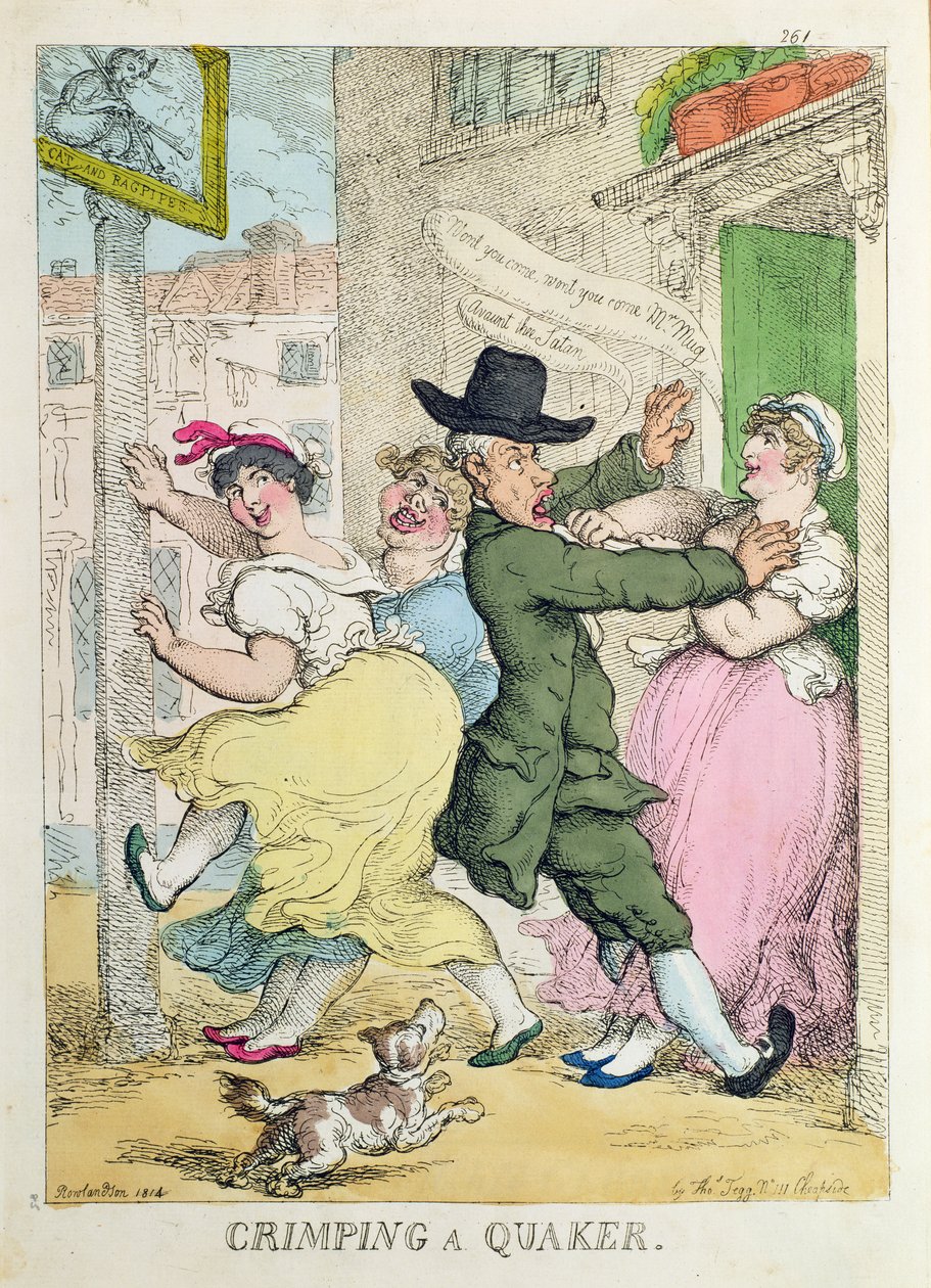 1814年第四卷“Tegg&39;s Caricatures Magazine”中的“卷曲贵格会” 作者 托马斯·罗兰森