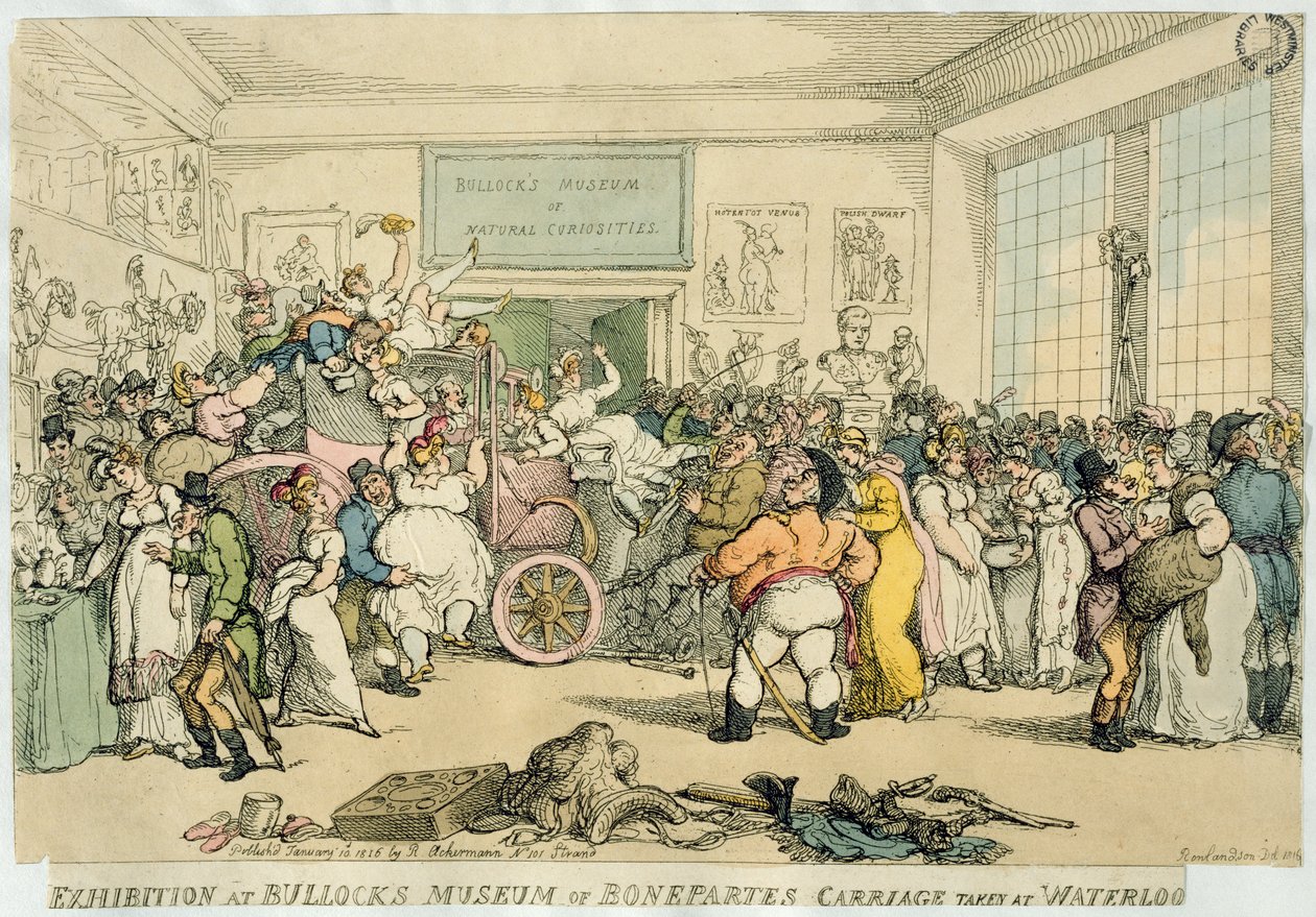 在布洛克的波拿巴博物馆参观展览，在滑铁卢，酒吧。作者：Rudolph Ackermann，1816年（aquatint） 作者 托马斯·罗兰森