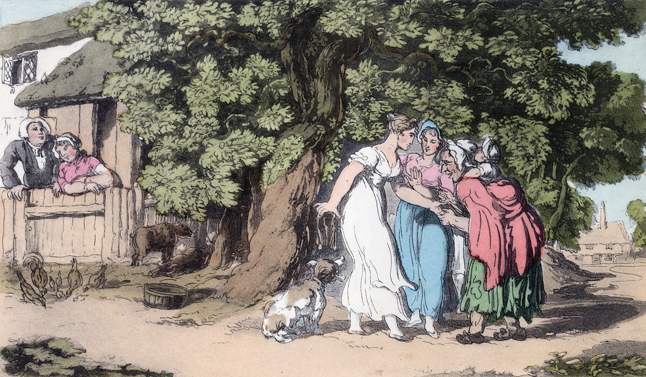 算命，来自&39;Wakefield的牧师&39;的插图由Oliver Goldsmith，酒吧。阿克曼，1817年（手工彩色） 作者 托马斯·罗兰森