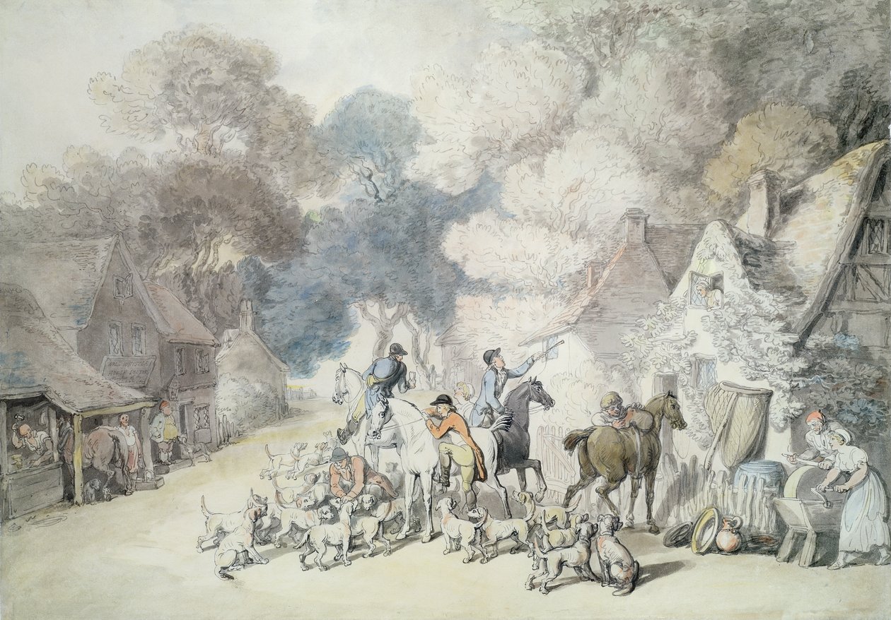 早上出去，在温莎森林的一个场景，c.1801（笔和纸在纸上） 作者 托马斯·罗兰森