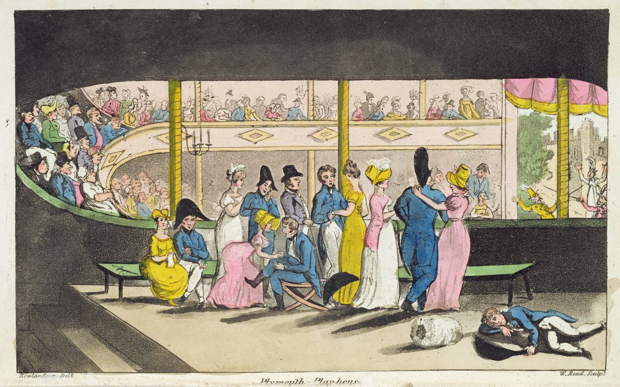 普利茅斯剧院，由约翰·米特福德（John Mitford，1782-1831）创作的“约翰尼新海军历险记”（The Adventures of Johnny Newcome in the Navy），由W. Read撰写，1818年 作者 托马斯·罗兰森