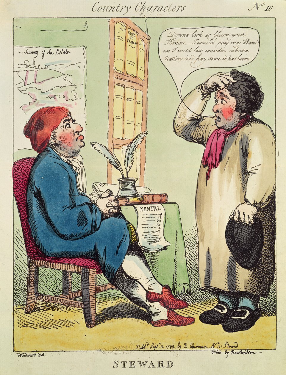 Steward，来自一系列名为Country Characters，1799（蚀刻与wc）的系列 作者 托马斯·罗兰森