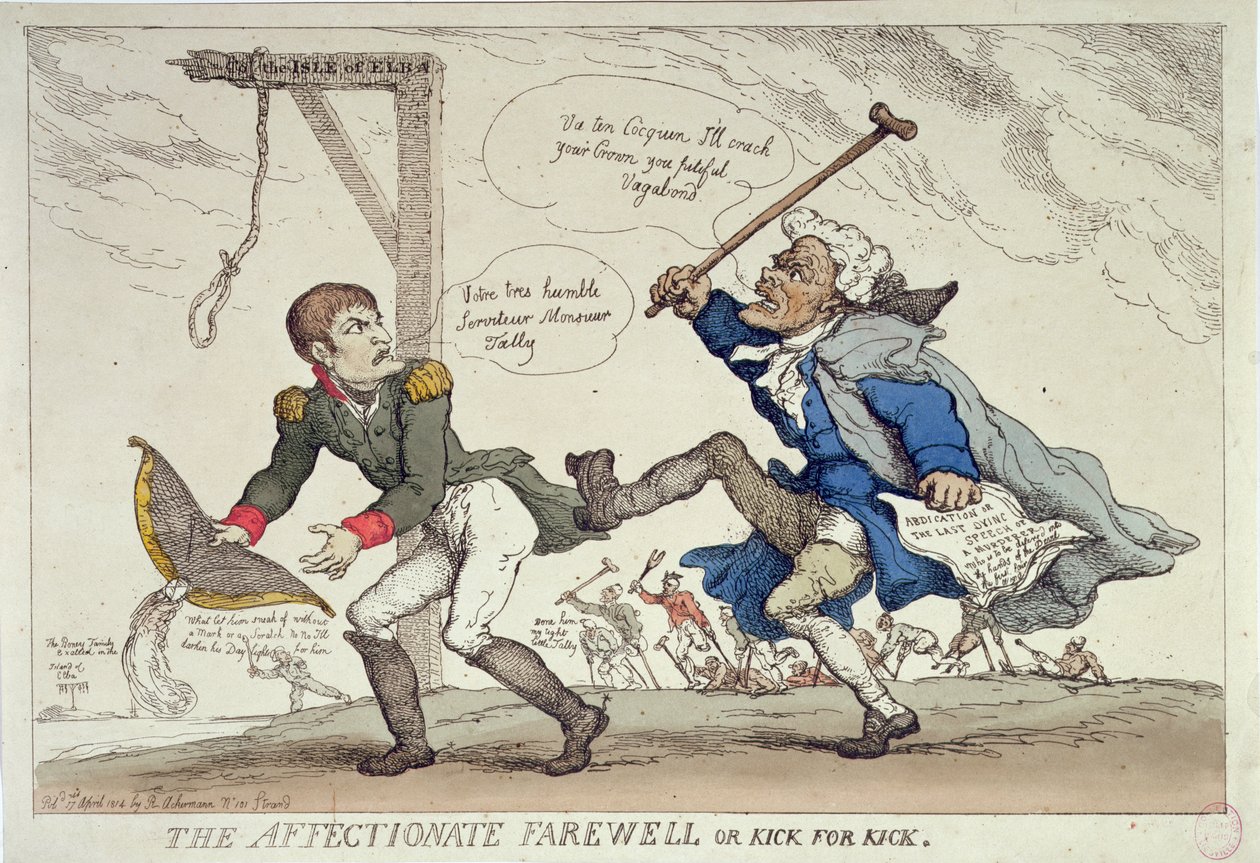 1814年4月17日R. Ackermann出版的“深情告别”或“Kick for Kick” 作者 托马斯·罗兰森