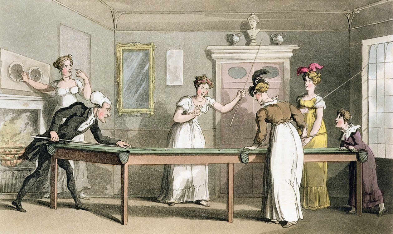 台球桌，来自“寻找风景如画的萨克斯博士之旅”，由William Combe出版，于1812年出版（aquatint） 作者 托马斯·罗兰森