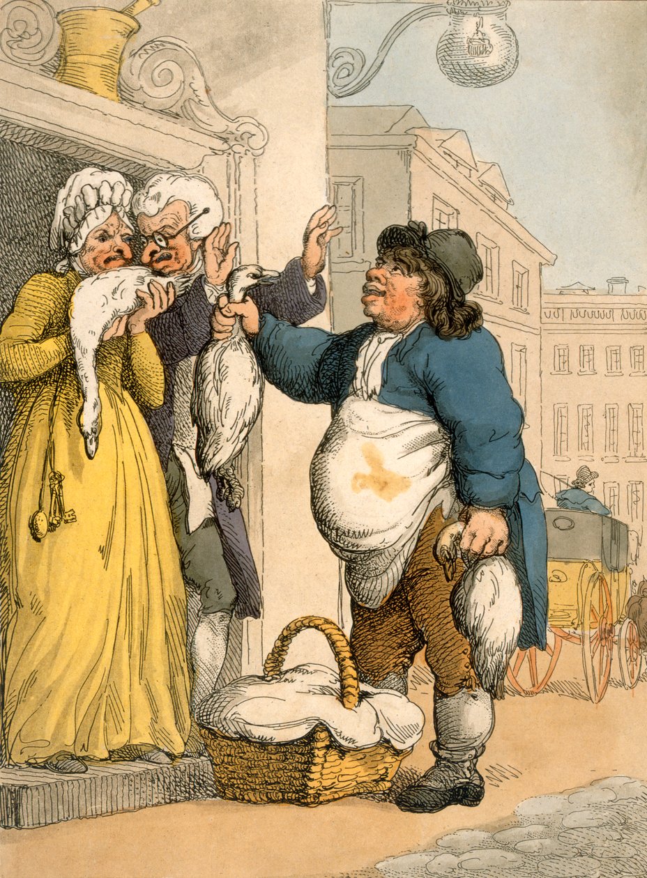 来自Ackermann的&39;Cries of London&39;，1799年（彩色aquatint）的Goose Seller 作者 托马斯·罗兰森