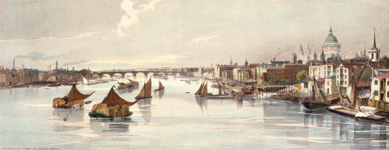 Blackfriars，来自Southwark Bridge，来自&39;London As It&39;，雕刻和酒吧。由艺术家，1842年 作者 托马斯·肖特男孩