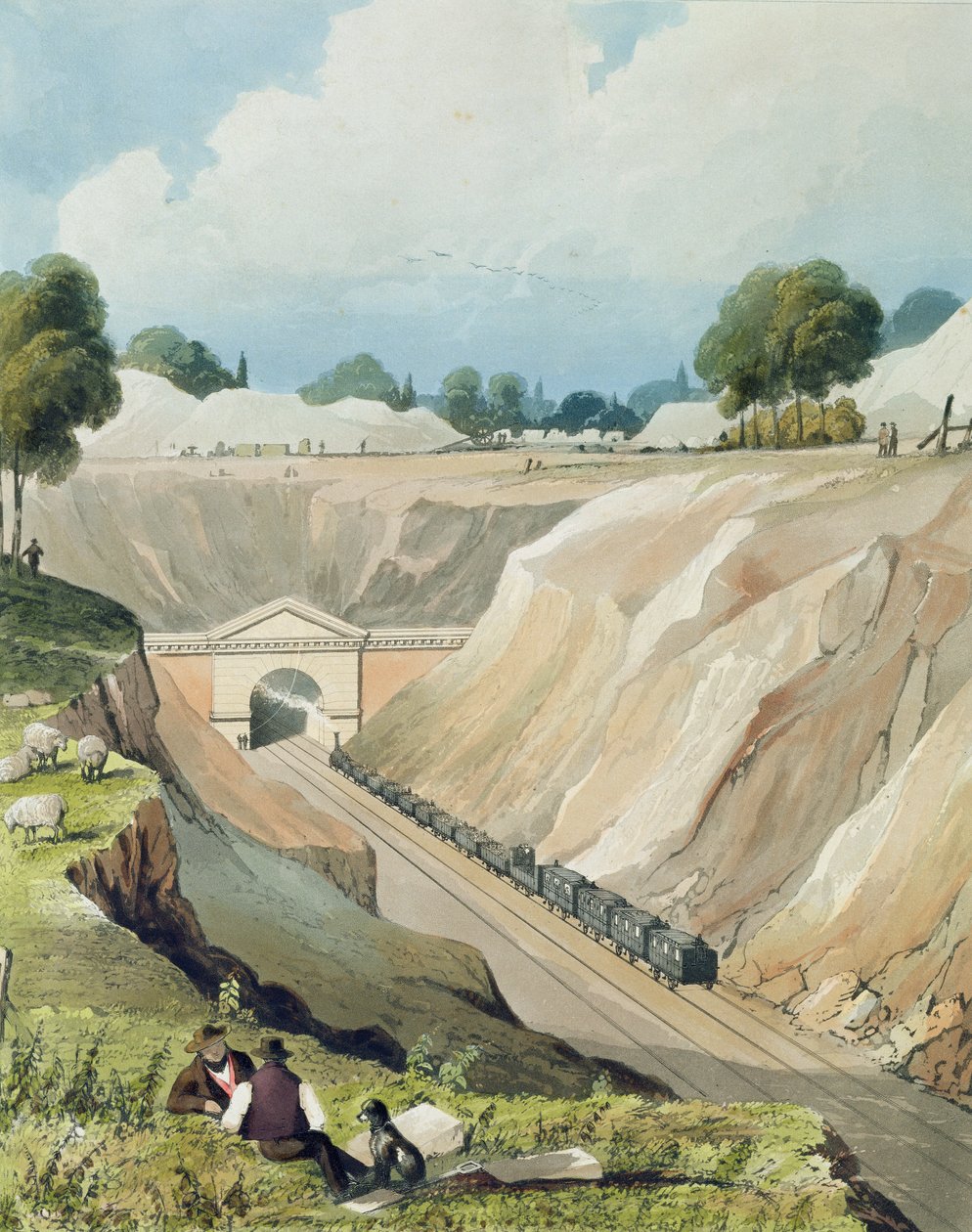 沃特福德隧道入口，“伦敦和伯明翰铁路”6号板，由W.Fielding雕刻，1837年出版于伦敦Ackermann und Co. 作者 托马斯·塔尔伯特·伯里