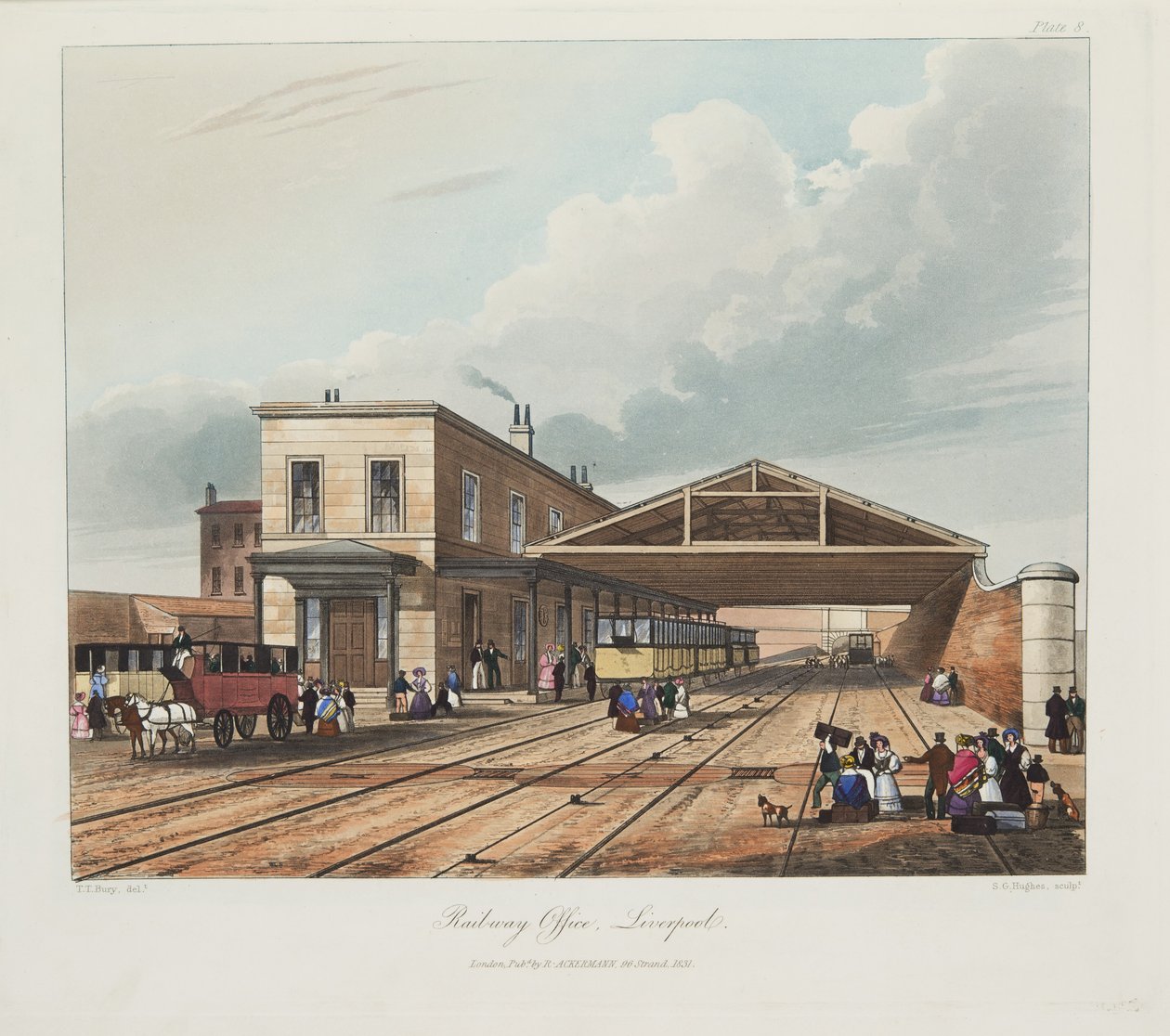 铁路办公室，利物浦，1831年（手工彩色雕刻） 作者 托马斯·塔尔伯特·伯里