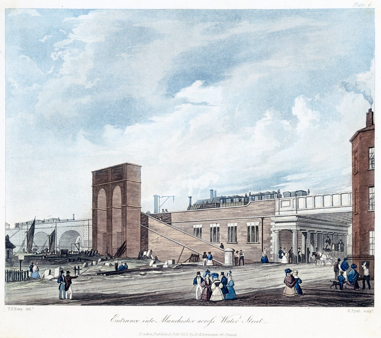 进入曼彻斯特横跨水街，由Ackermann＆Co.出版的Henry Pyall（1795-1833），1831年（彩色aquatint） 作者 托马斯·塔尔伯特（Thomas Talbot）